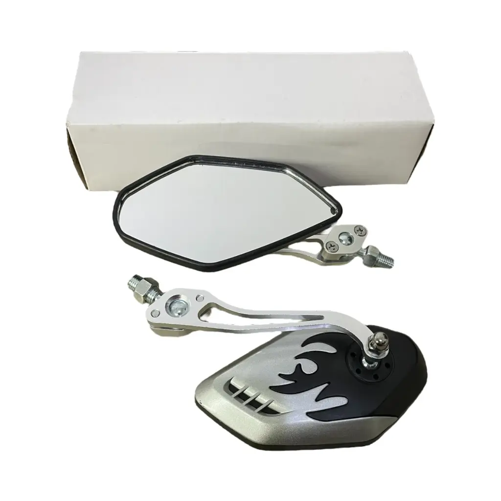 [ES-MU76S] Espejo plata para moto universal tipo flamas