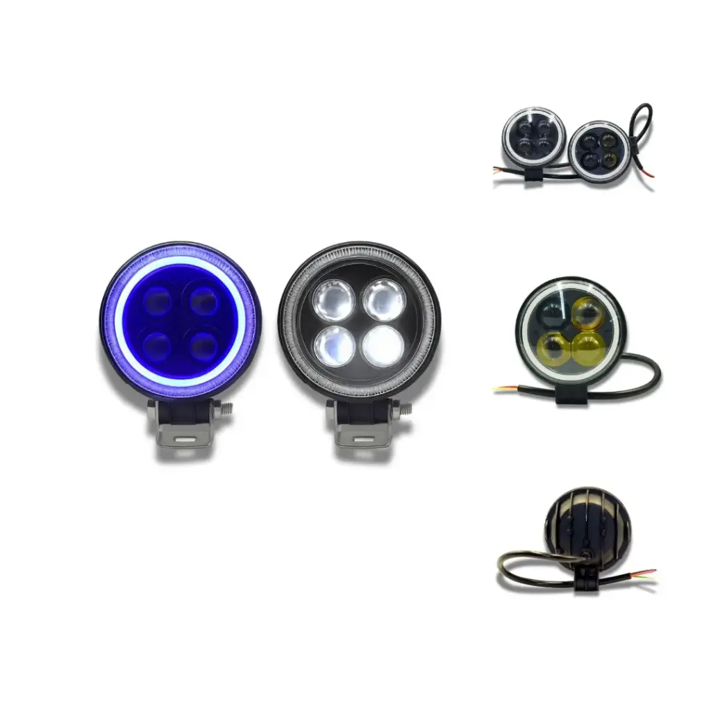 Faro LED azul de 3" con lupas y arillo de color