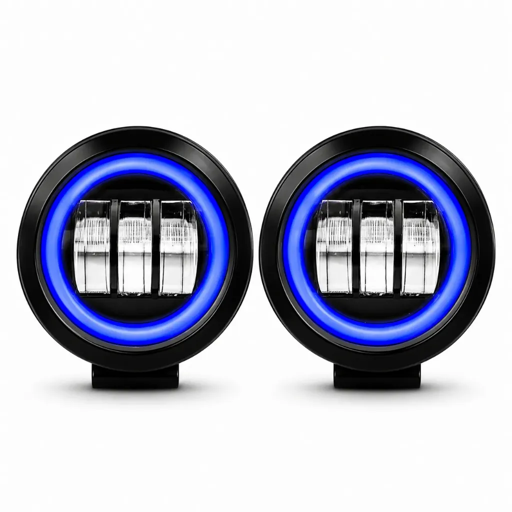 Faro de LED azul con 3 lupas y arillo de gel 