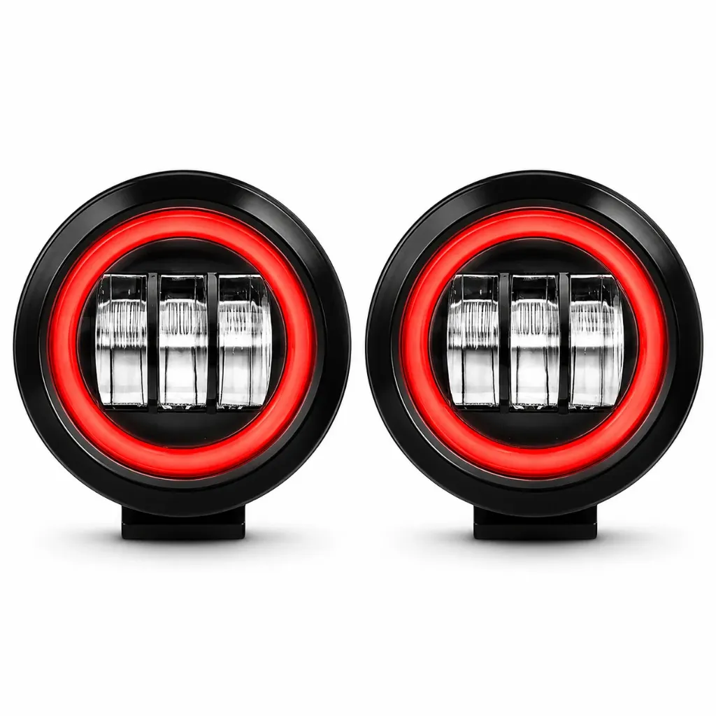 Faro de LED rojo con 3 lupas y arillo de gel 