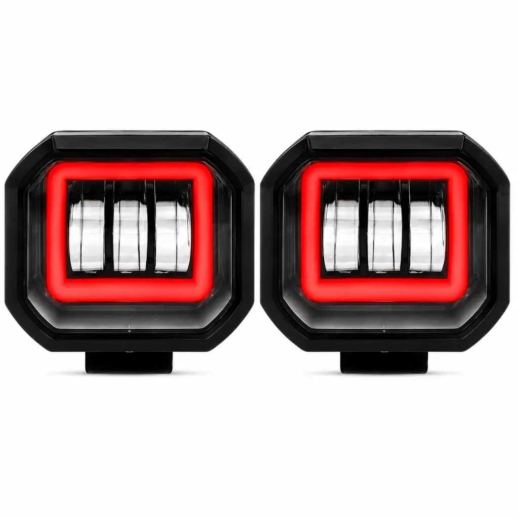 Faro de LED rojo cuadrado con 3 lupas y arillo de gel