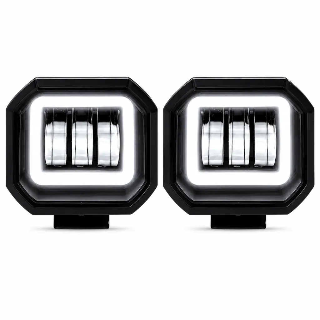 Faro de LED blanco cuadrado con 3 lupas y arillo de gel