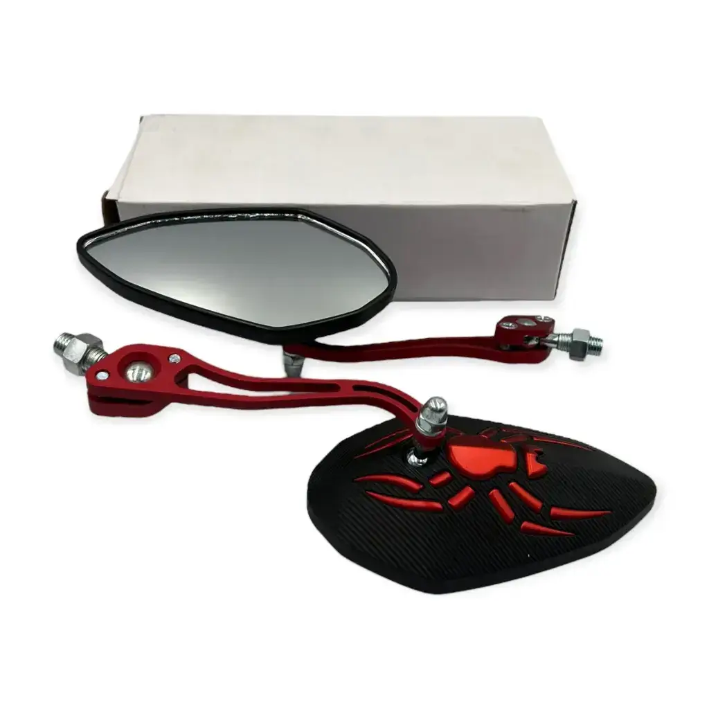 [ES-MU75R] Espejo universal para moto con diseño de araña rojo