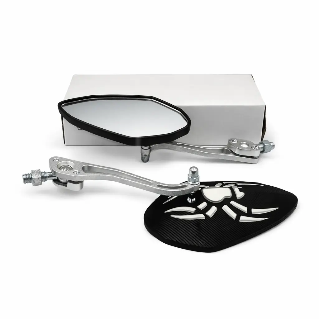 [ES-MU75S]  Espejo universal para moto con diseño de araña plata
