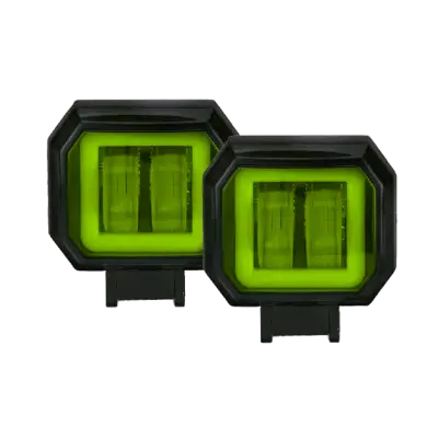 Faro LED verde cuadrado con lupa y arillo