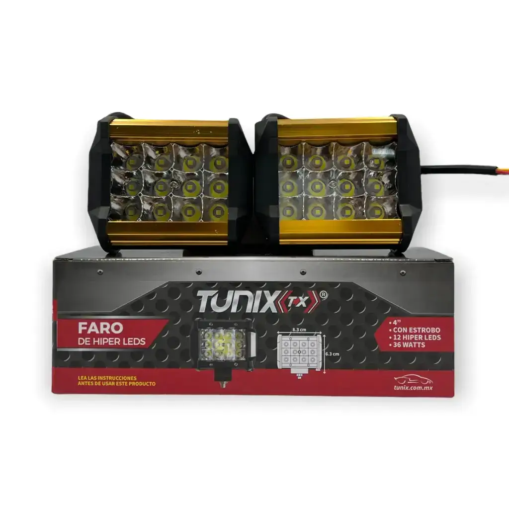 Faro de 12 LED carcaza de color dorado