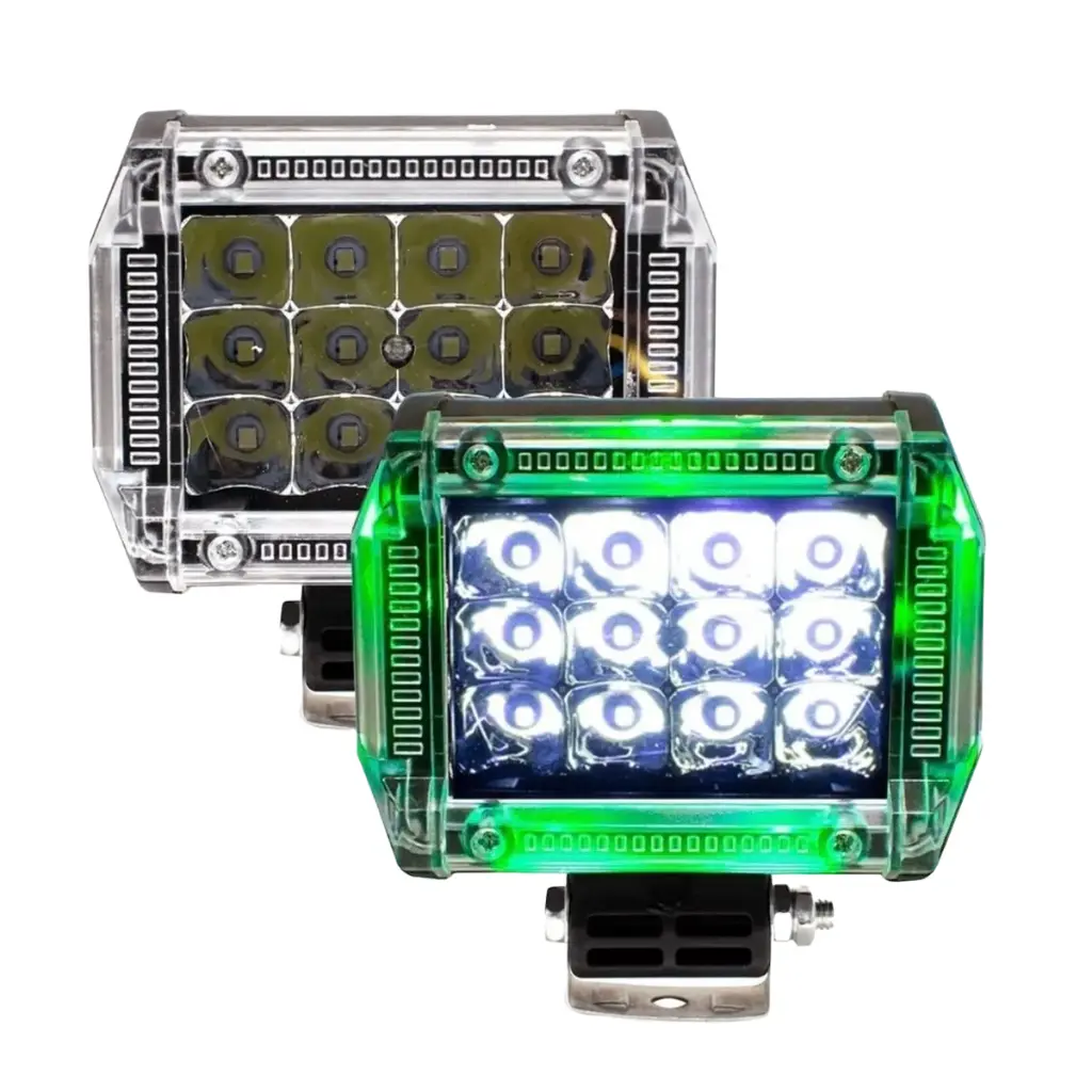 Faro de 12 LED  verde con luz blanca  y arillo de color