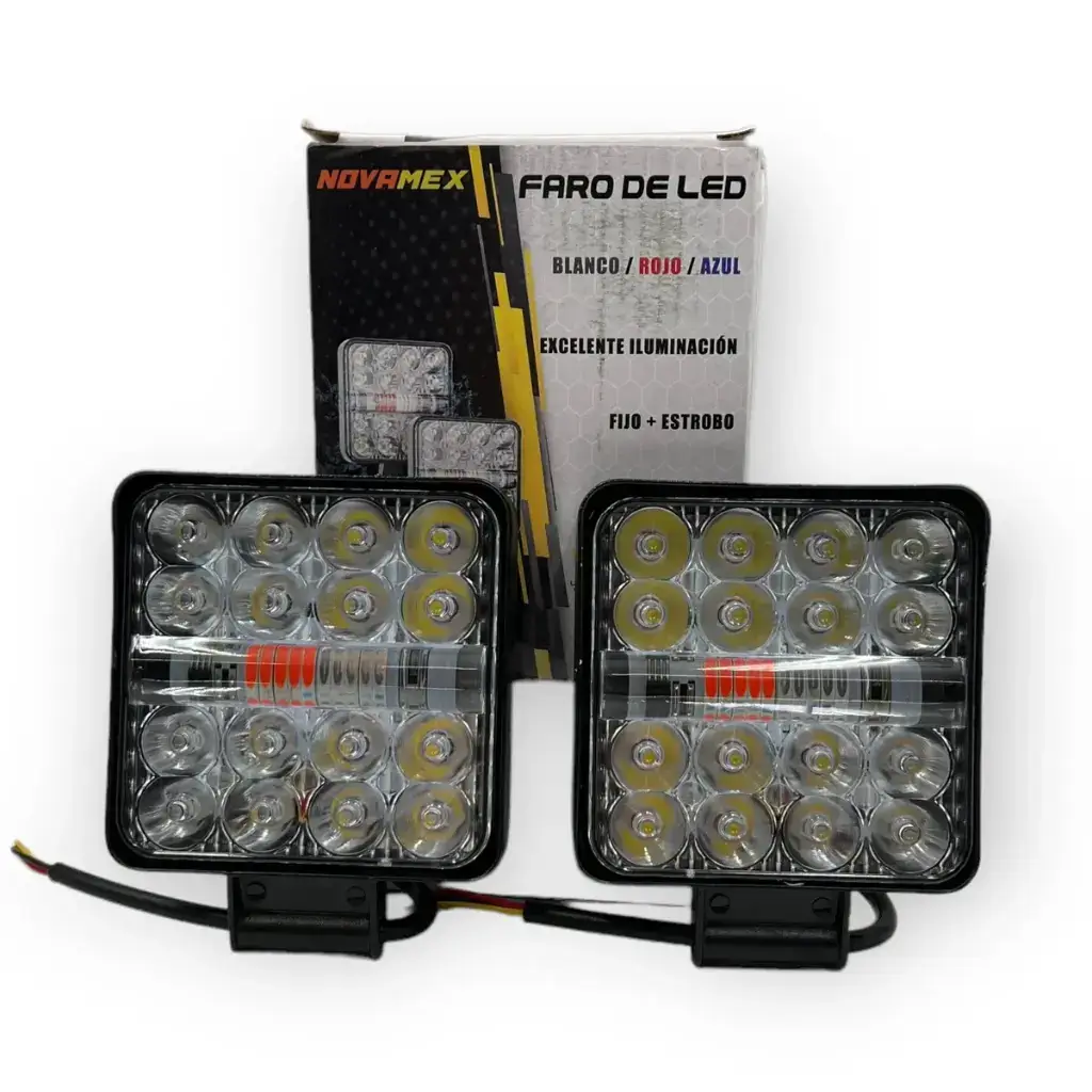 Faro de 24 LED código patrulla cuadrado luz blanca y funciones 