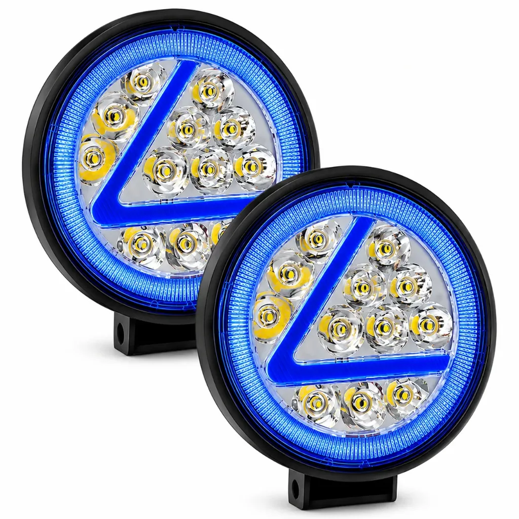 [FAL62B] Faro LED circular luz blanca y "Aro y <" de color azul