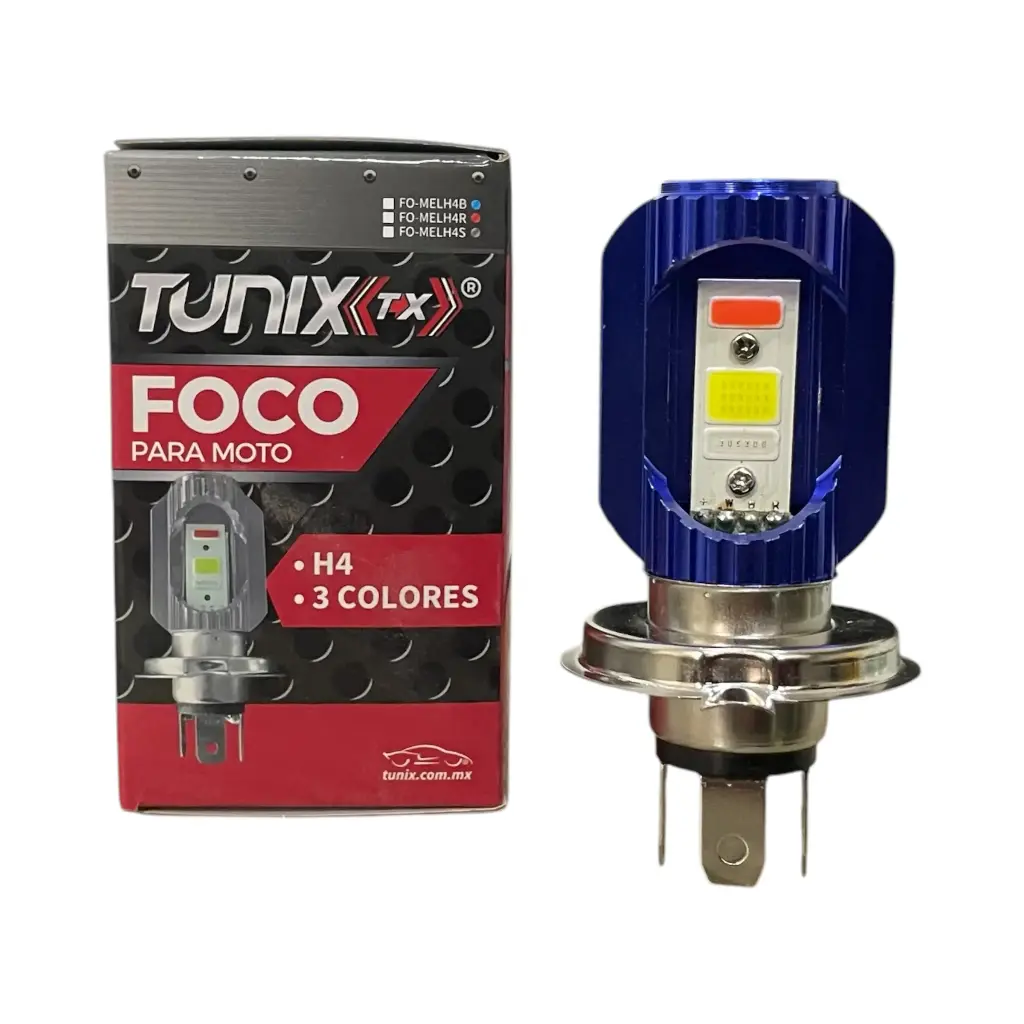 Foco H4 tricolor con carcasa de color azul