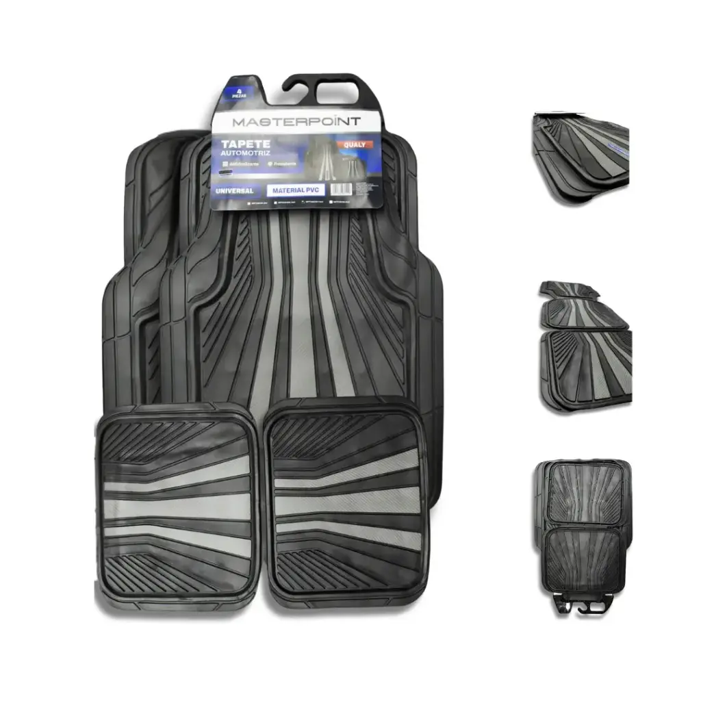 Tapete de 4 piezas con acabados en gris carbon