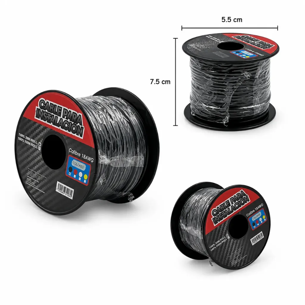 [18GA BLACK 30M/ROLL] Cable para instalación negro calibre 18 / 30M