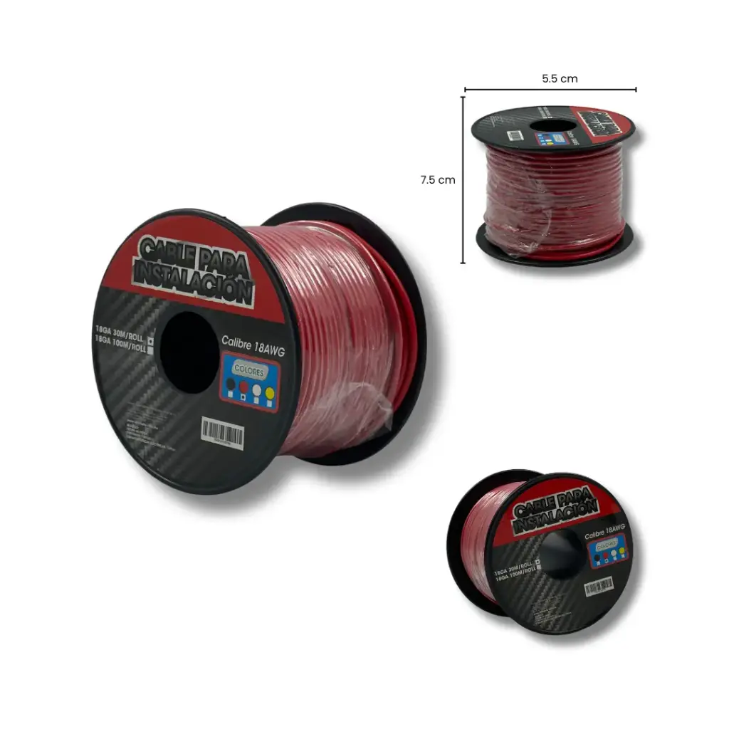 [18GA RED 30M/ROL] Cable para instalación rojo de calibre 18/30 M