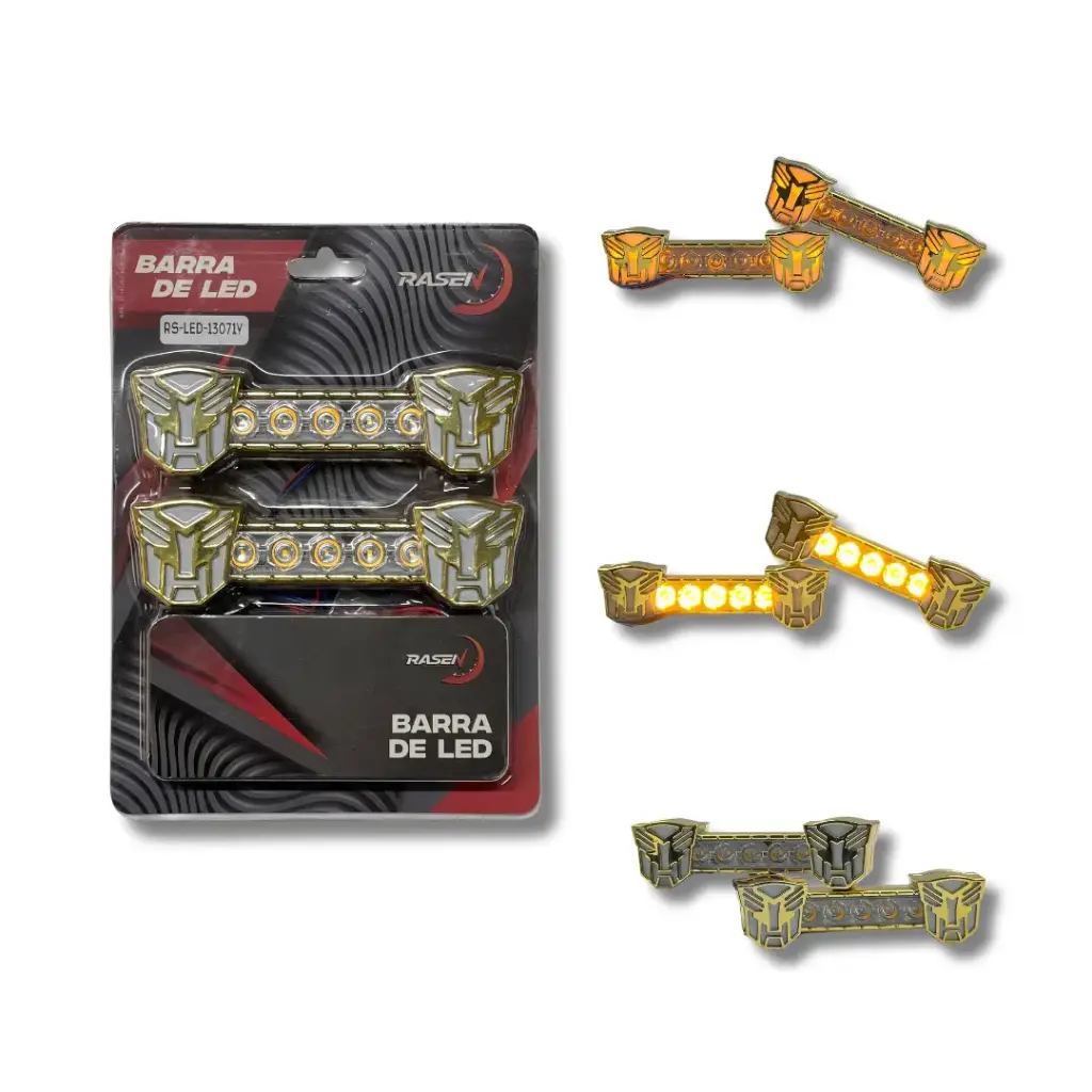 Barra LED ámbar decorativa tipo robot con carcaza de color función estrobo