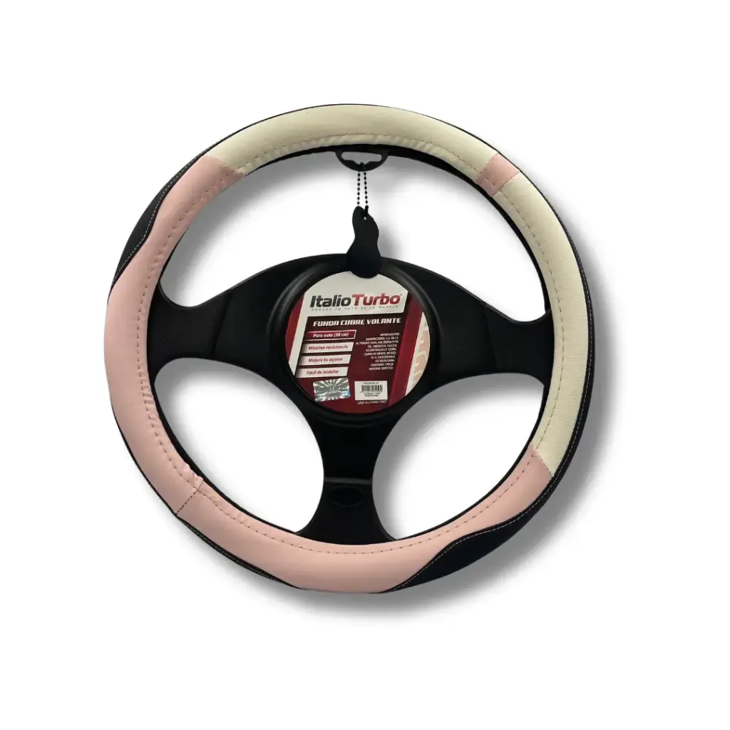 Funda cubrevolante negro con detalles rosas y blancos