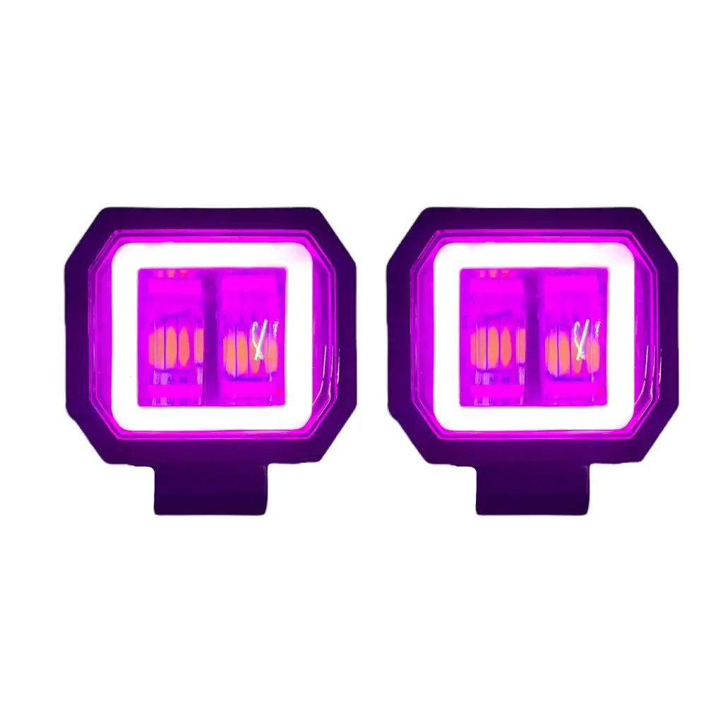 Faro LED cuadrado blanco de 20W con arillo rosa