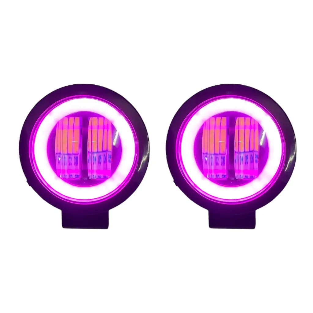 Faro LED redondo blanco de 20W con arillo rosa