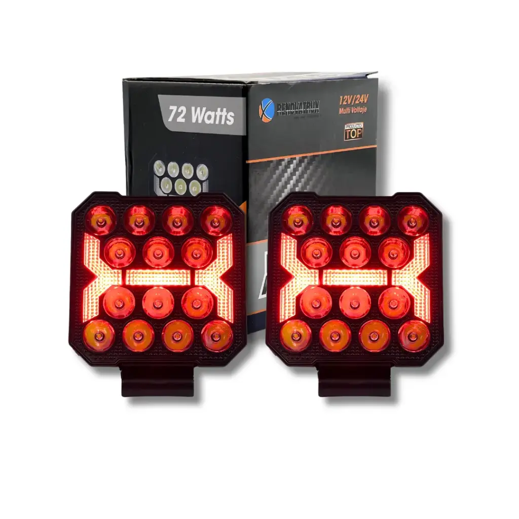 Faro Cuadrado LED de Alta Intensidad con DRL Rojo 