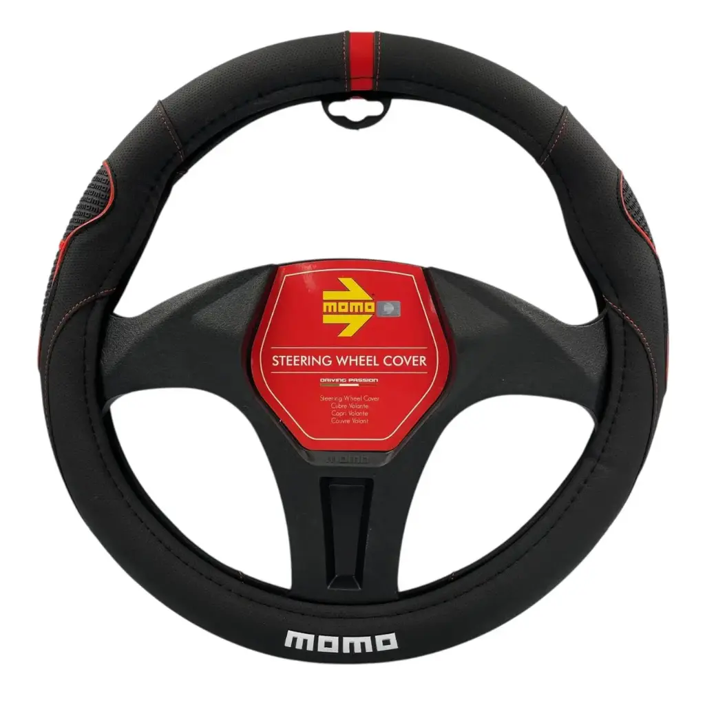 Cubrevolante momo negro con hilo rojo