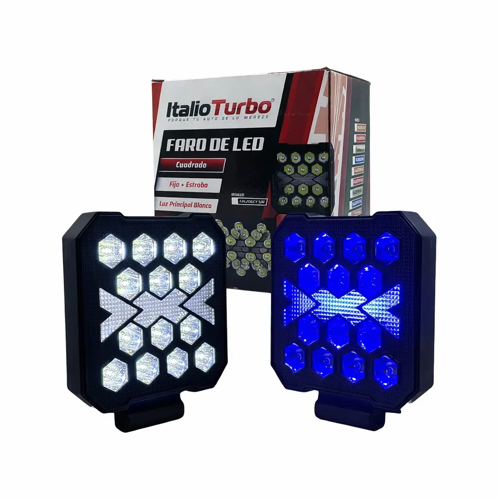 Faro LED cuadrado de Intensidad blanco con DRL azul