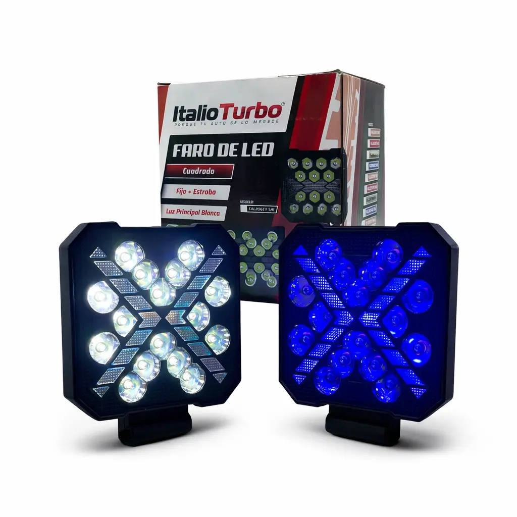 Faro LED cuadrado con luz Intermitente y DRL azul