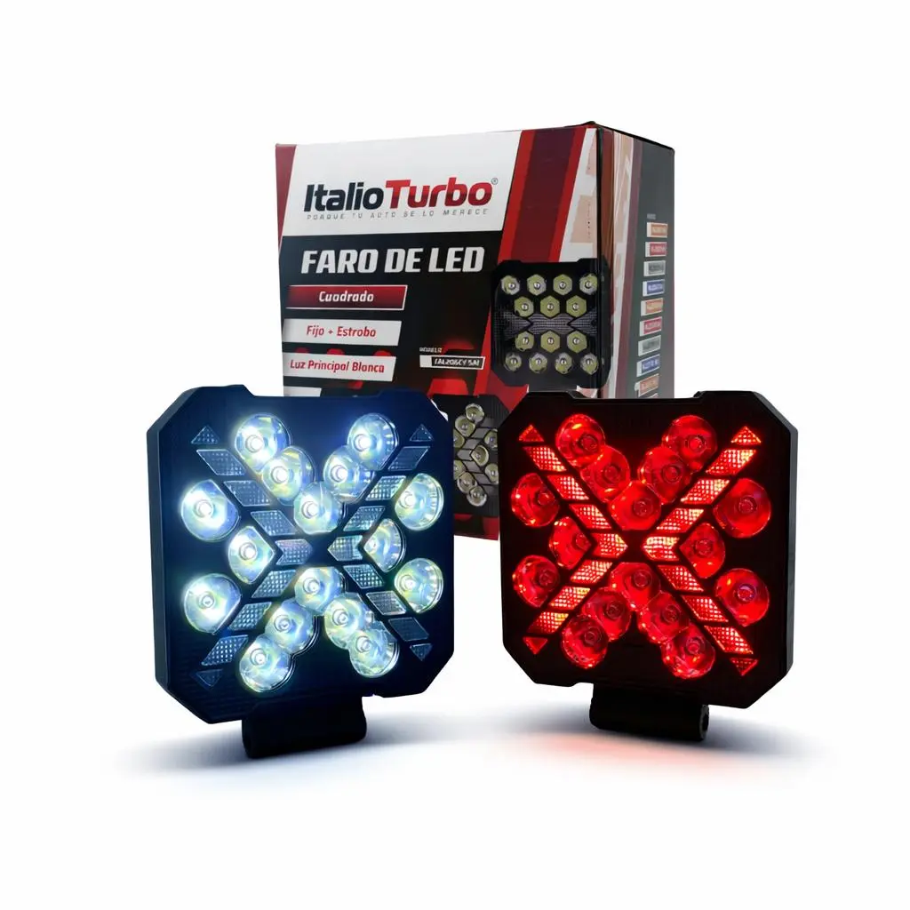Faro LED cuadrado con luz Intermitente y DRL rojo