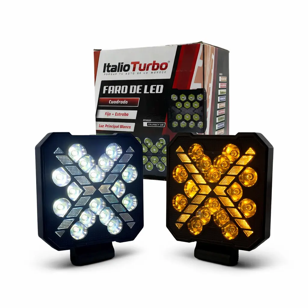 Faro LED cuadrado con luz Intermitente y DRL ambar
