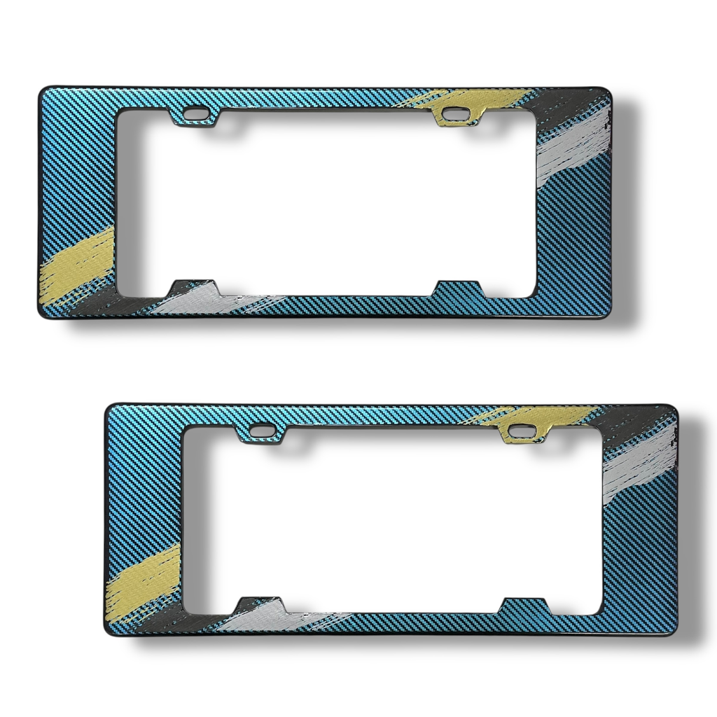 Portaplaca legal tipo fibra con rayas amarillas y blanco 