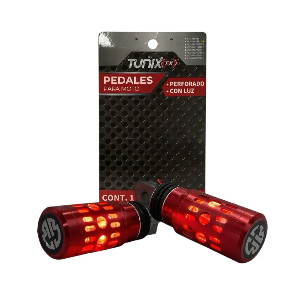 [PED-M17RR] Pedal para moto de aluminio perforado con luz roja 