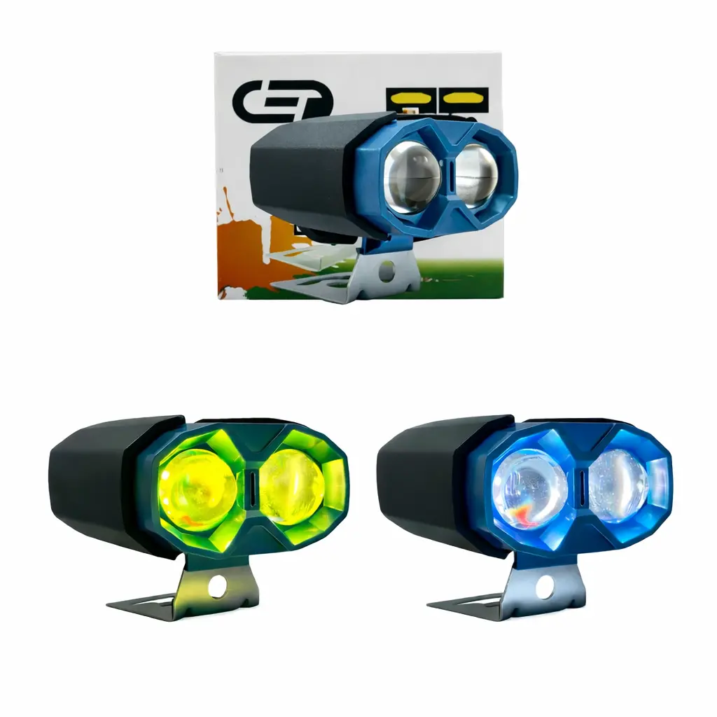 Faro LED doble lupa blanco/ámbar con carcaza azul