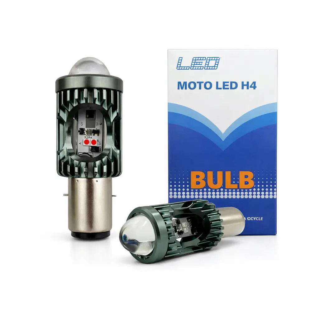 Foco LED BA20D cuerpo gris con lupa bicolor y cuartos rojo/azul