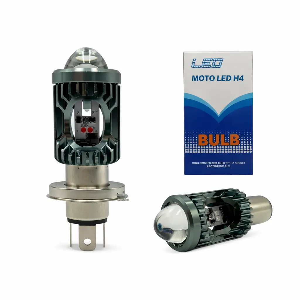 Foco LED BA20D cuerpo gris con lupa bicolor y cuartos rojo/azul