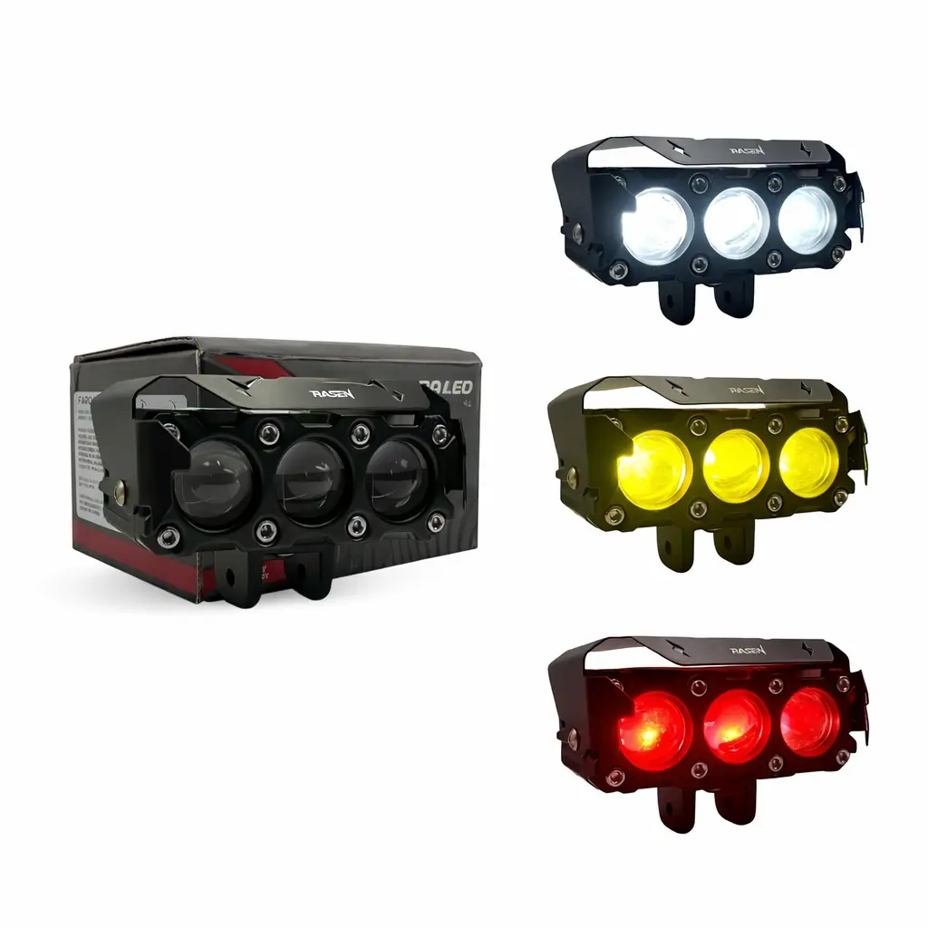 Faro LED de 3 ojos tipo diablo bicolor y rojo