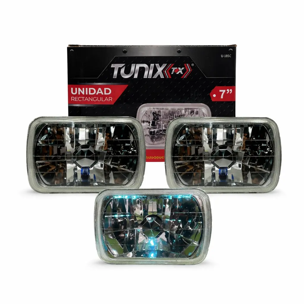 Faro rectangular 7" diamantado con vela azul