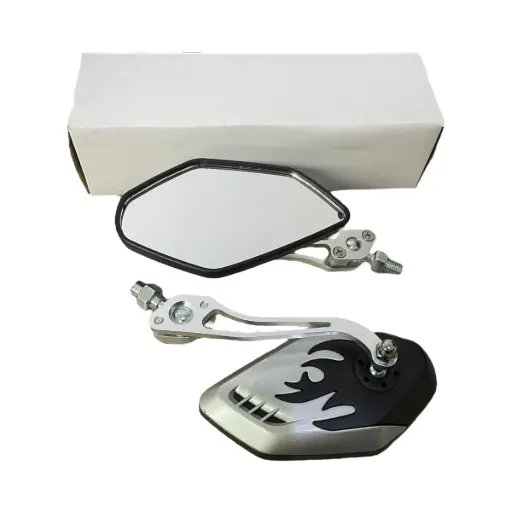 [ES-MU76S] Espejo plata para moto universal tipo flamas