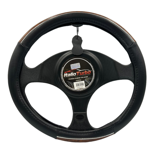 [FVO211BK] Funda cubre volante con acabado tipo madera y cromo