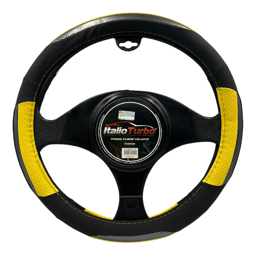 [FVO226BKYL-TFI] Funda cubre volante con detalles amarillos y tipo fibra