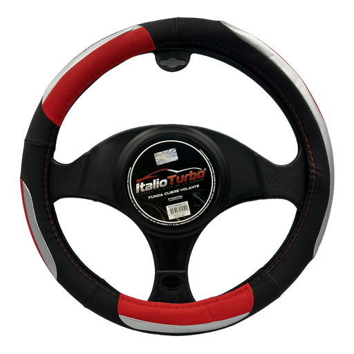 [FVO216BKRD] Funda cubre volante con detalles rojos y tipo fibra