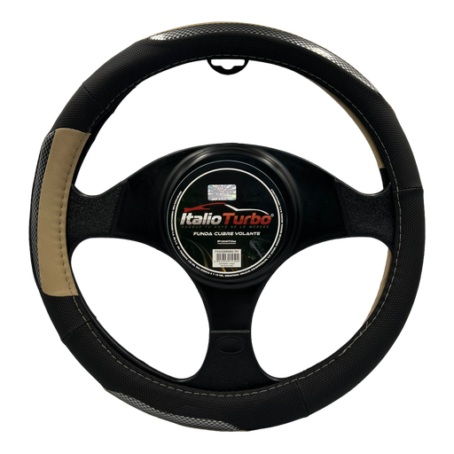 [FVO226BKBG] Funda cubre volante con detalles beige y tipo fibra