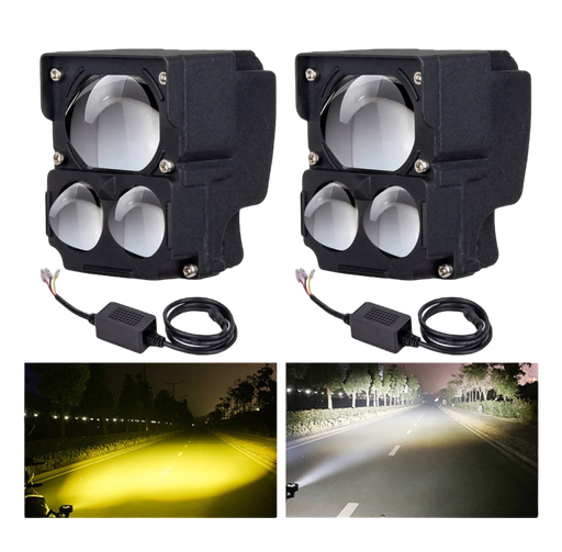 [FALM77-SAI] Faro LED para moto tipo láser con 3 lupas (blanco/ámbar)