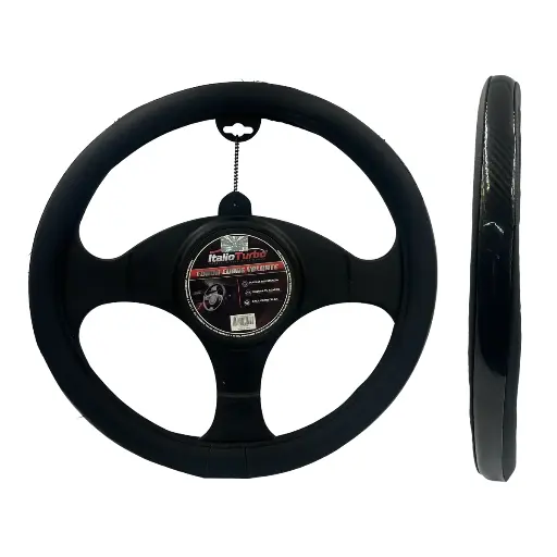 [FVOP08LBK] Funda cubrevolante para camioneta de piel con detalle tipo fibra de carbono