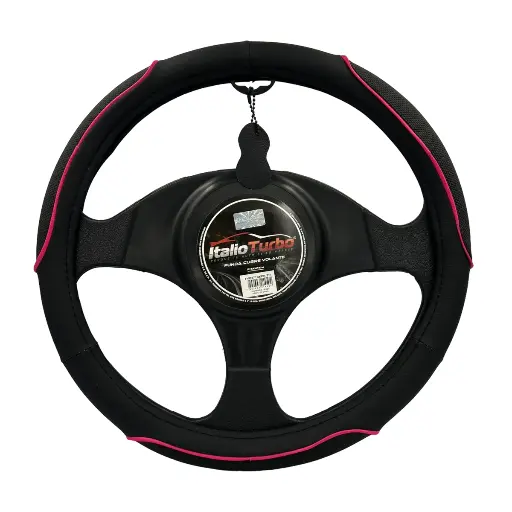 [FVO871BKPK] Funda cubrevolante de vinipiel con detalle rosa en borde