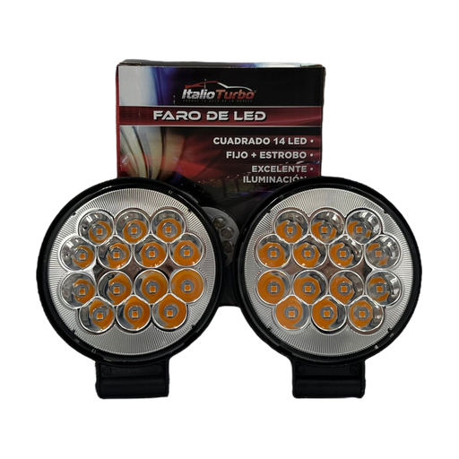[FAL126RY] Faro redondo de 14 LED multivoltaje luz ámbar (fijo + estrobo)