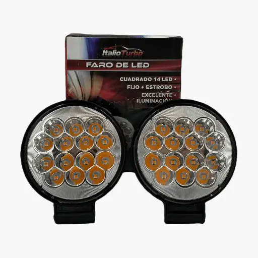 [FAL126RY] Faro redondo de 14 LED multivoltaje luz ámbar (fijo + estrobo)