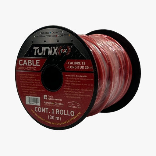 Cable de instalación calibre 12 (30 m) (azul, negro y rojo)