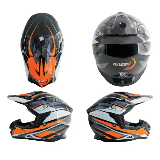 Casco cerrado tipo Cross con detalles naranja certificado DOT