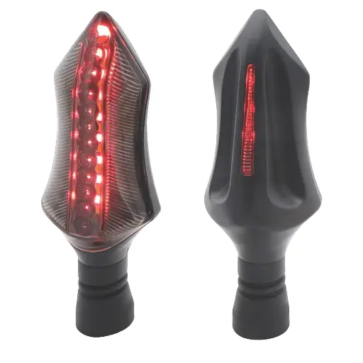 Direccional LED secuencial tipo deportiva (rojo/ámbar y azul/ámbar)