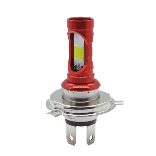 Foco de faro LED H4 con luz bicolor y carcaza de color (azul, dorado y rojo)