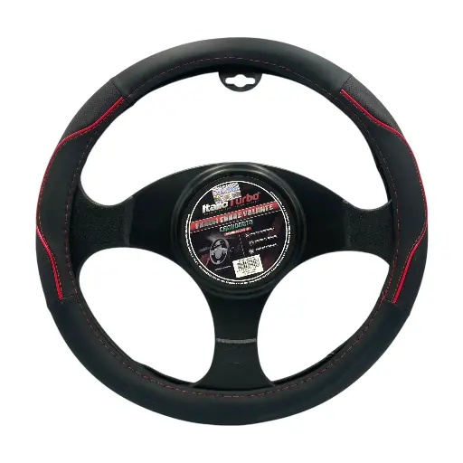 [FVO202LBKRD-TFI] Funda cubrevolande de vinipiel grande para camioneta negro con detalle rojo