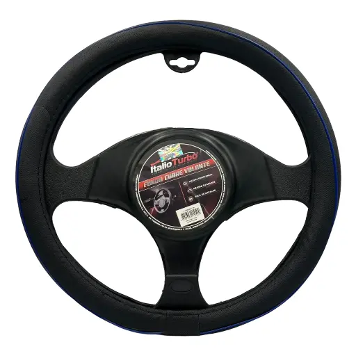 [FVO052BKBL-TFI] Funda cubrevolante de vinipiel con filo azul